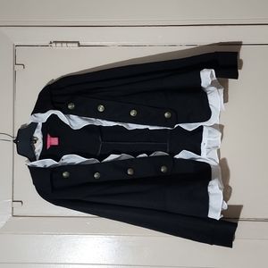 NWOT Sunny Leigh Black fashion military style jacket with white ruffle detail 2X